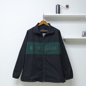 Balenciaga black and green stitching logo print windbreaker jacket Size L